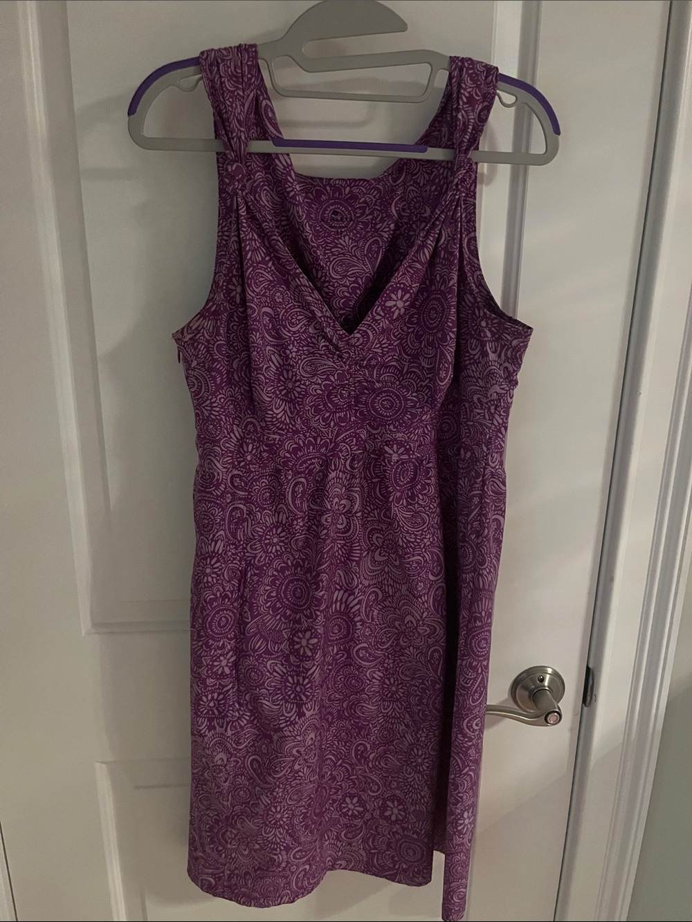 Athleta Purple Paisley V-Neck Midi Dress